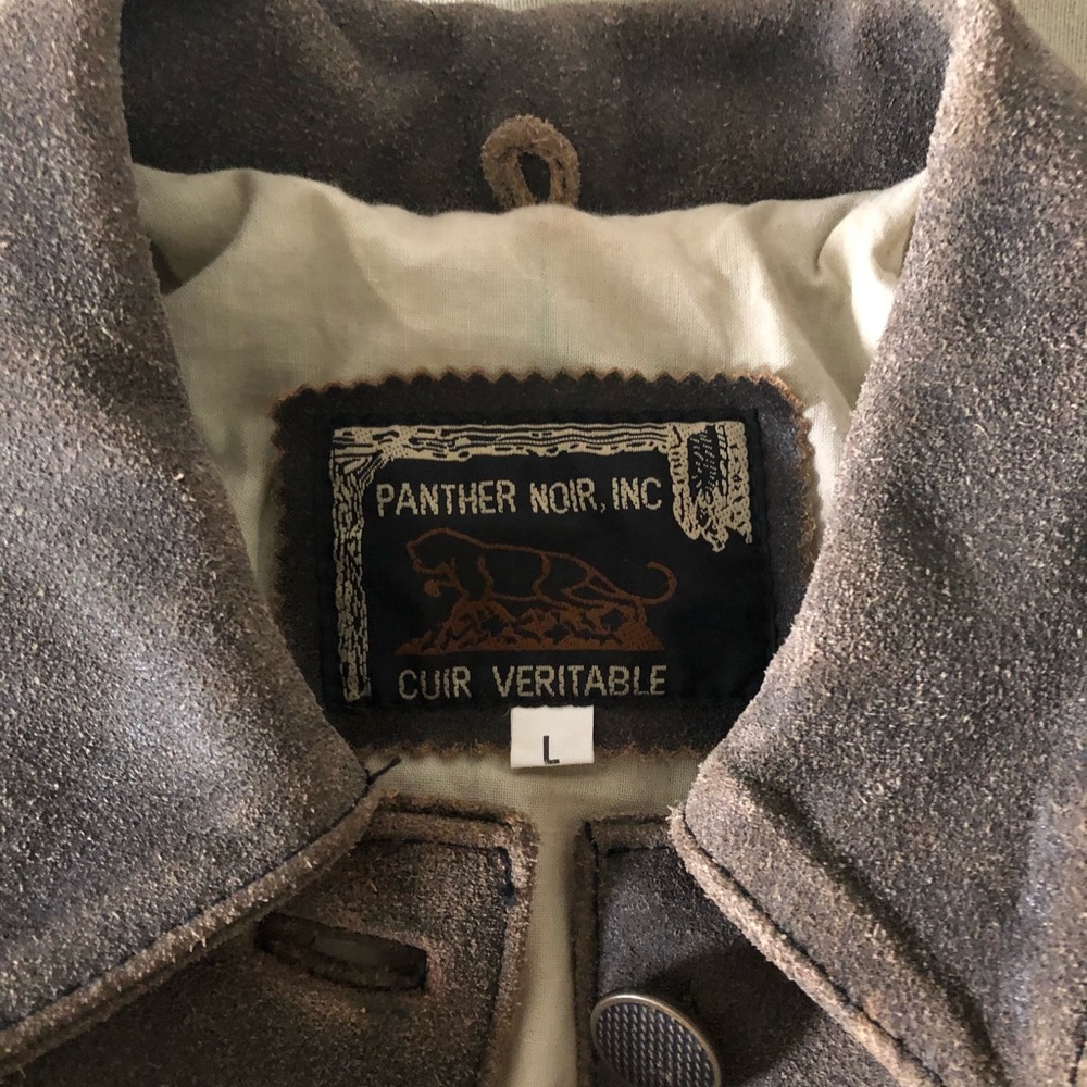 Vintage Medium Leather Jacket, brown oiled leather, Panther Noir - Picture 3 of 10